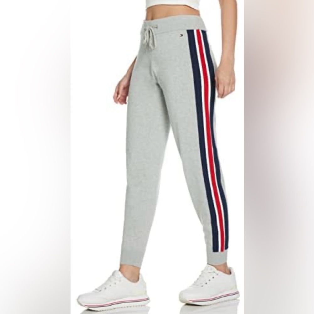 Tommy Hilfiger Gray Joggers with Red and Blue Stripes Size Xs/S
